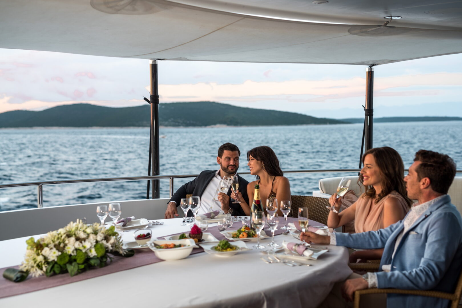 sunset dinner on a yacht