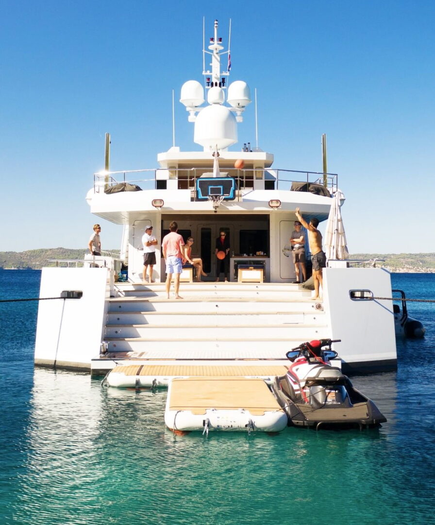 yacht gym playing basketball on a yacht