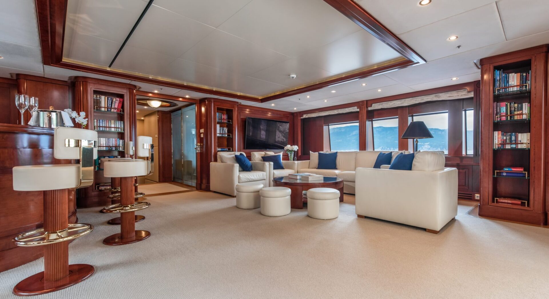 Yacht interior with strong wood elements