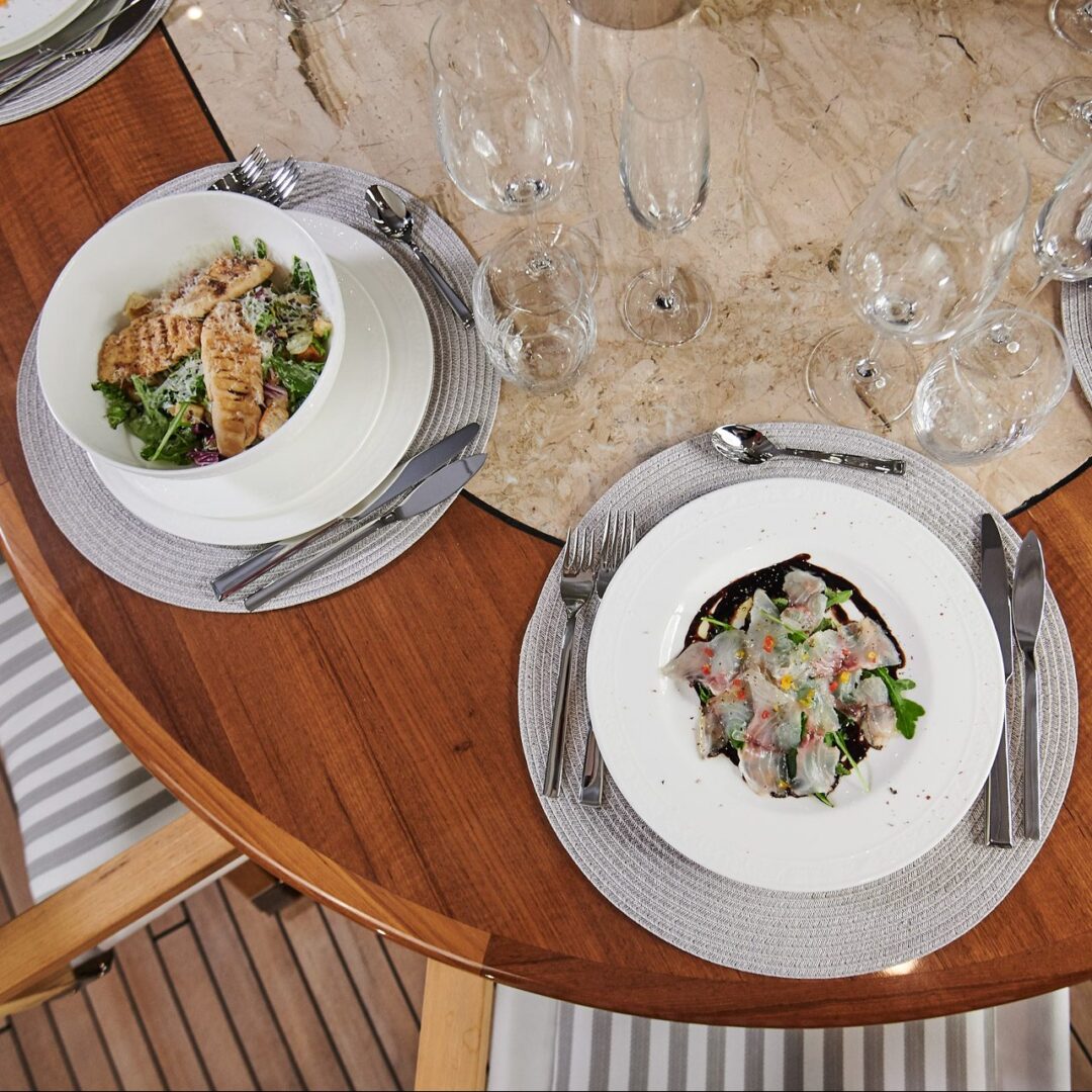 yacht dining experience served food on the table