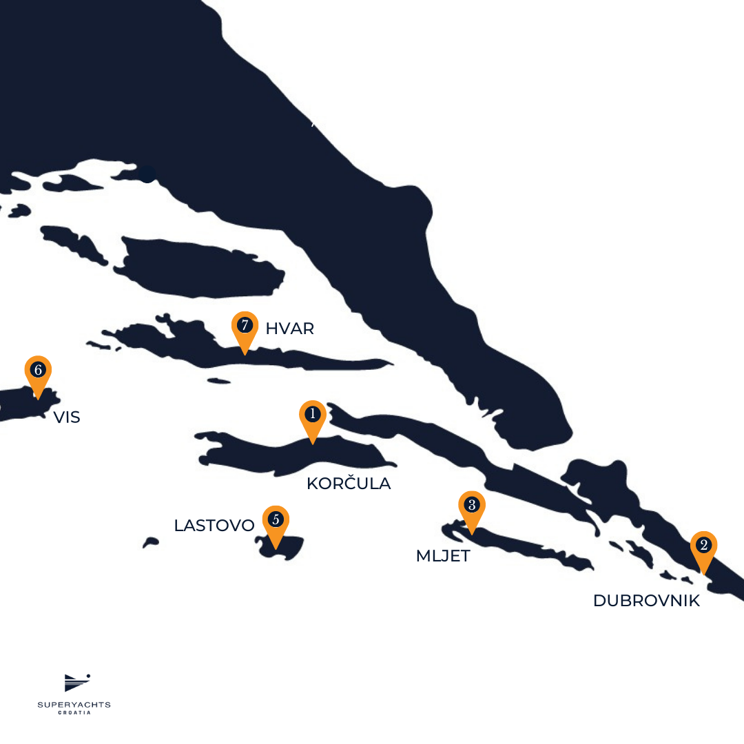 Yacht Charter in Korčula SuperYachts Croatia map