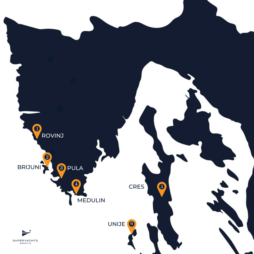 Yacht Charter in Rovinj map SuperYachts Croatia