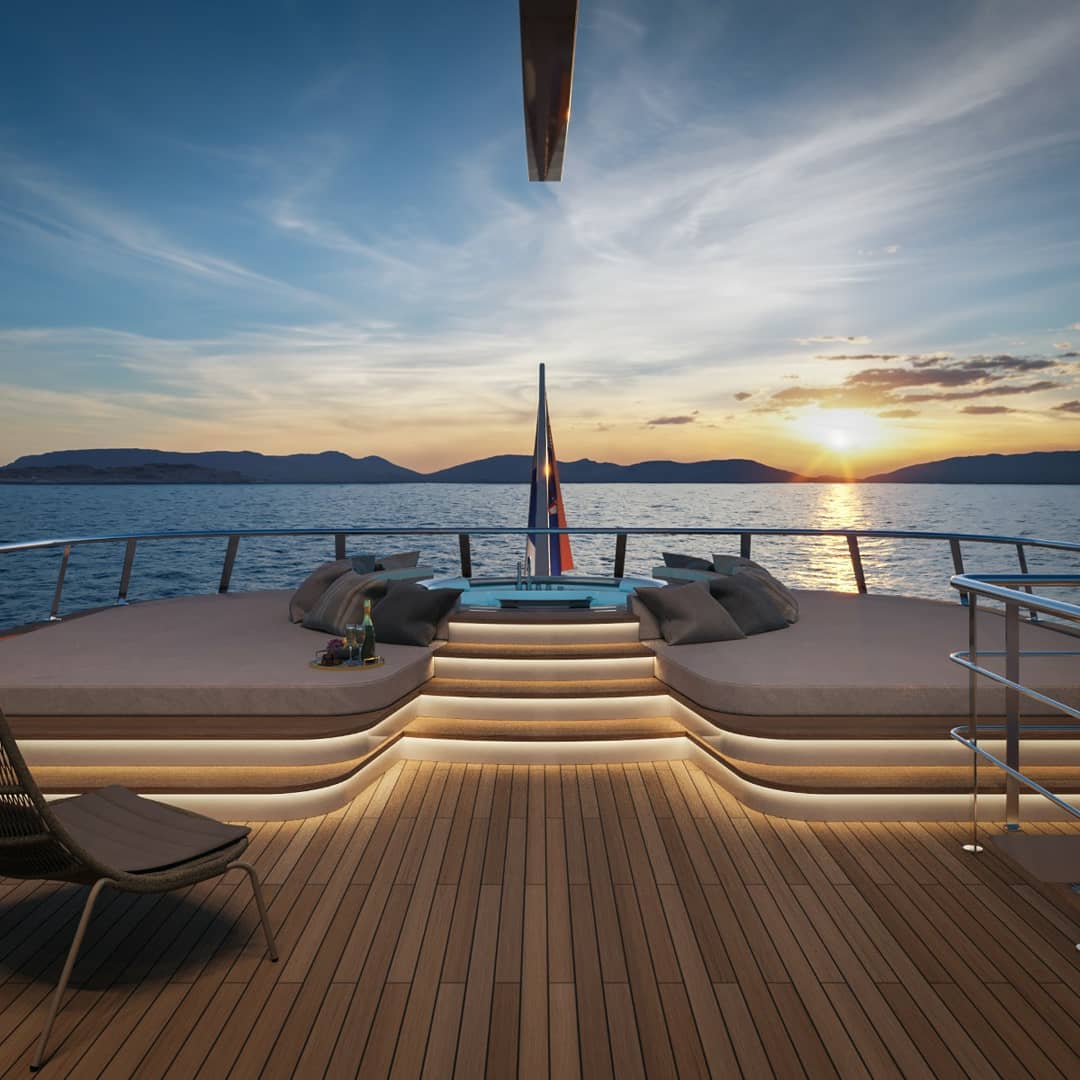 Stern view of the sundeck jacuzzi on Anima Maris