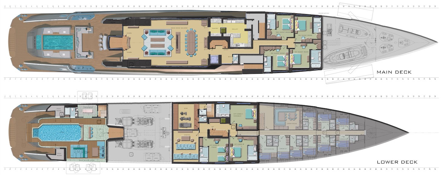 main and lower deck yacht layout