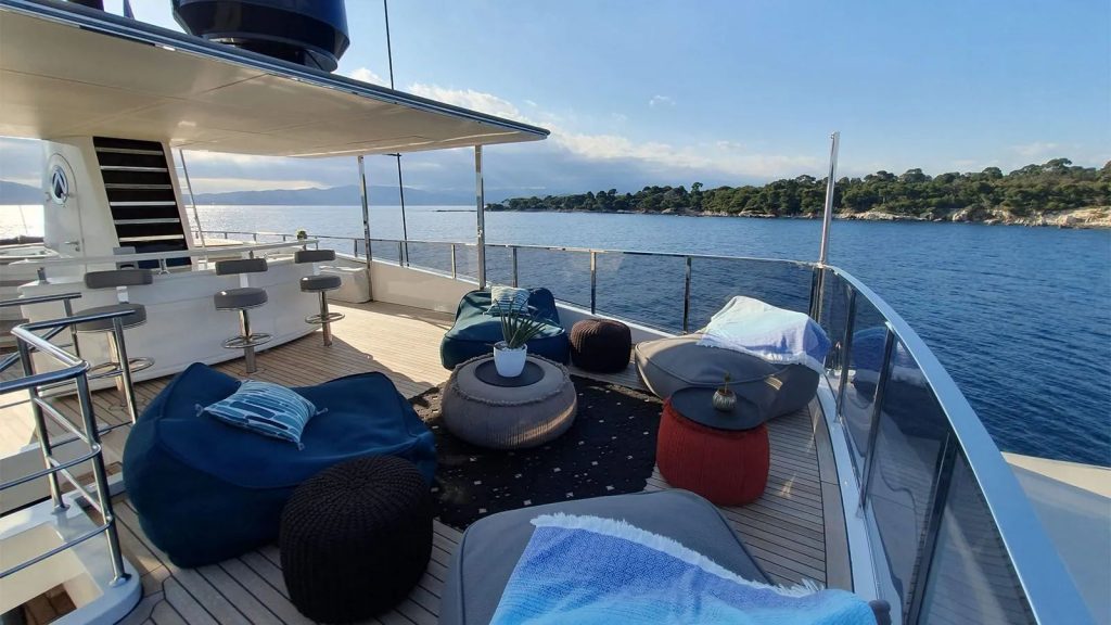 away yacht charter flybridge lounge area