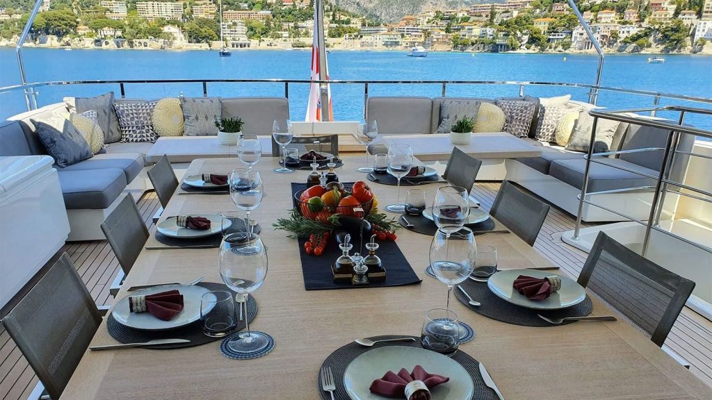 away yacht charter sundeck dining