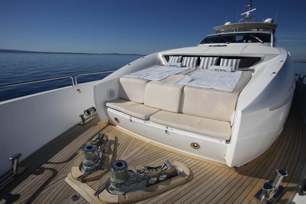 baby i yacht charter front deck sunbathing area