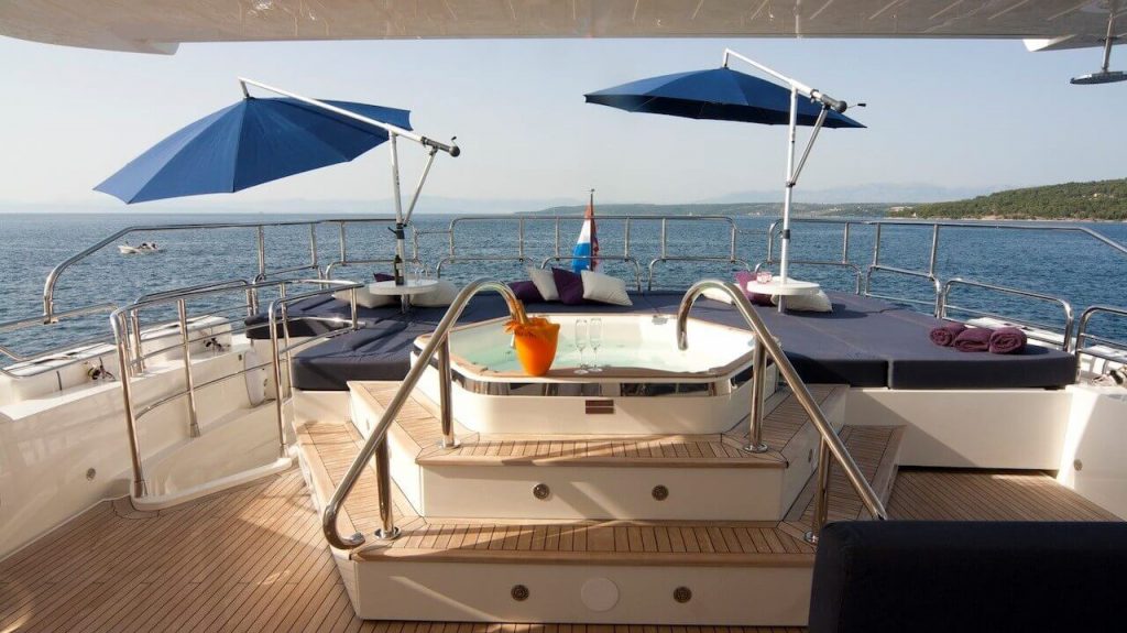 cassiopeia yacht charter deck jacuzzi wide angle