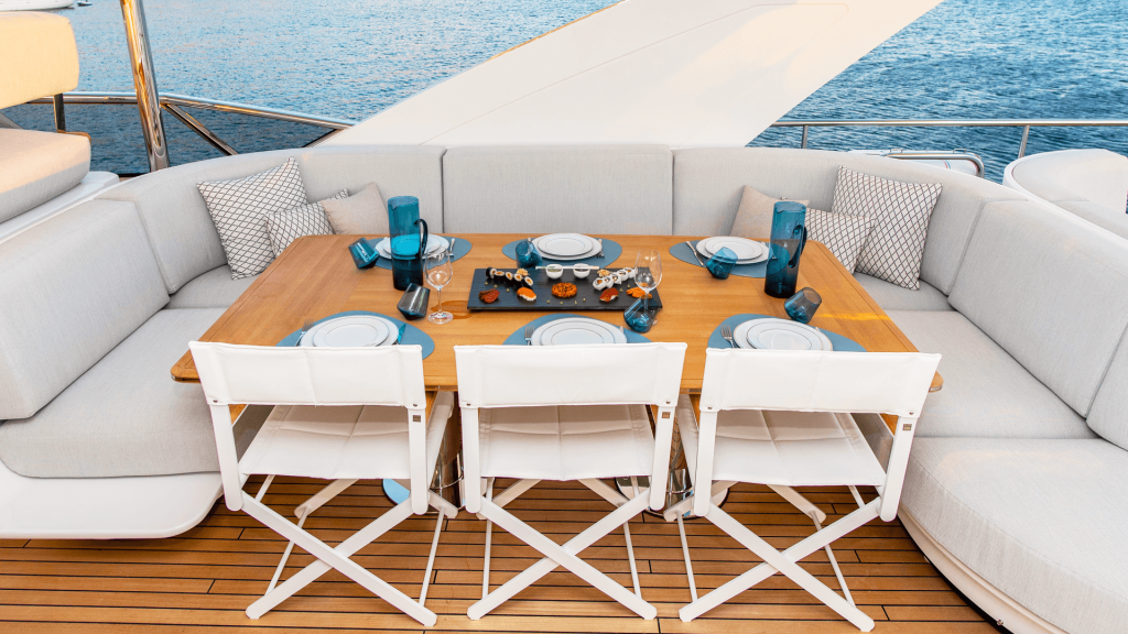 dawo yacht charter flybridge dining area