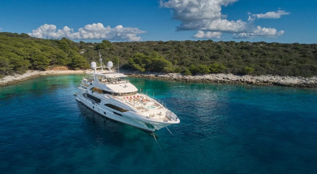 happy me yacht anchored front view