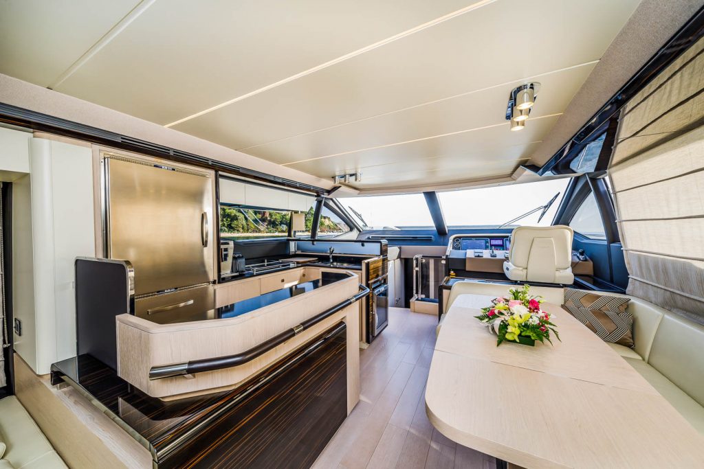 yacht charter kitchen with flowers on a table