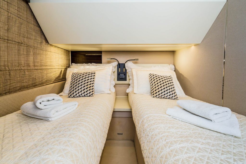 karat II yacht charter twin bedroom view