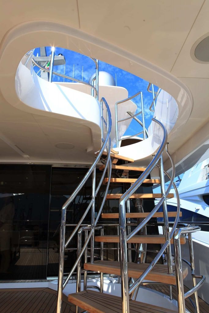 lady mrd yacht charter stairs to upper deck