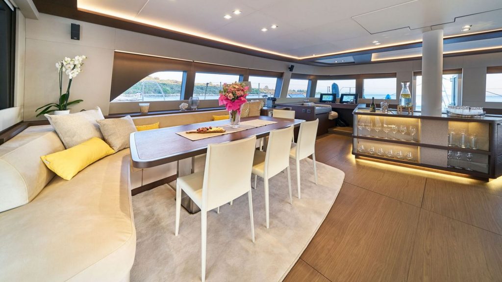 adriatic dragon catamaran yacht main salon dining area