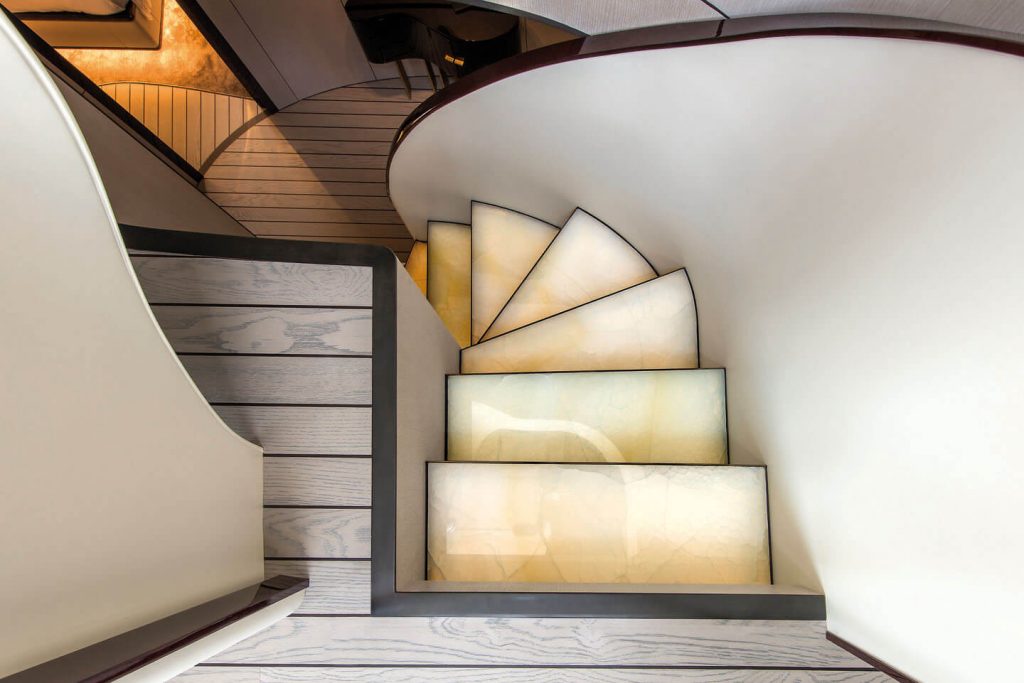 heed yacht charter main stairs view