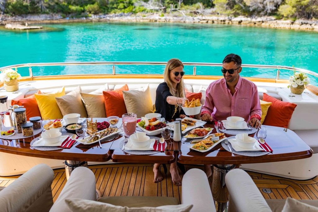 Novela Yacht Charter breakfast on the aft deck