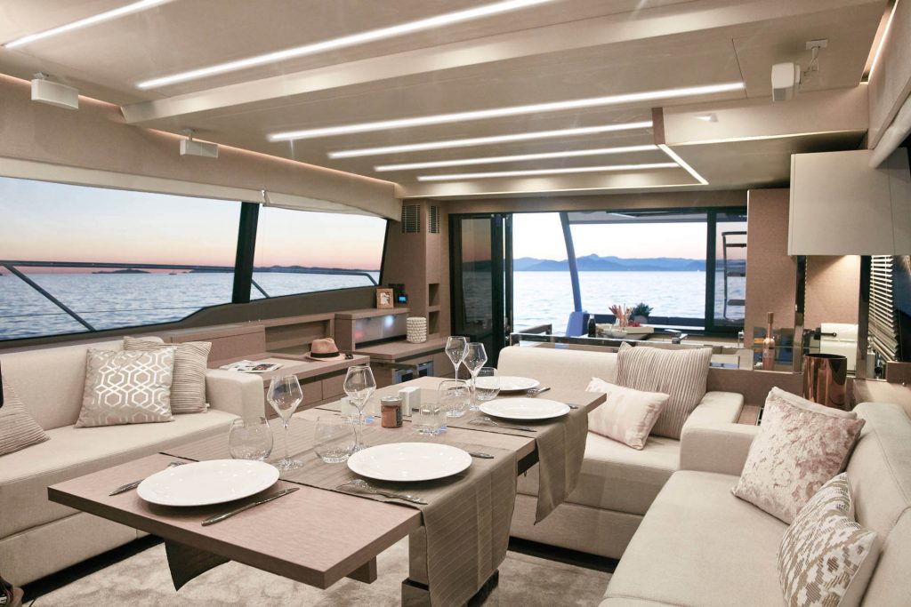 prestige 630 yacht charter main salon view