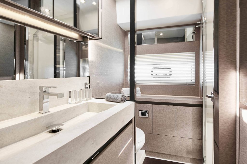 prestige 630 yacht charter bathroom view