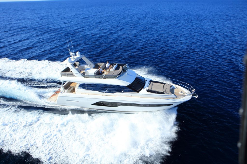 prestige 630 yacht charter aerial side view