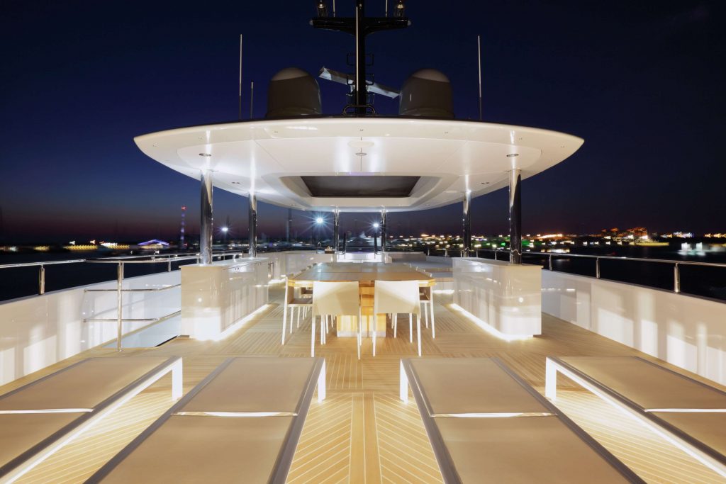 quaranta catamaran yacht main deck during night