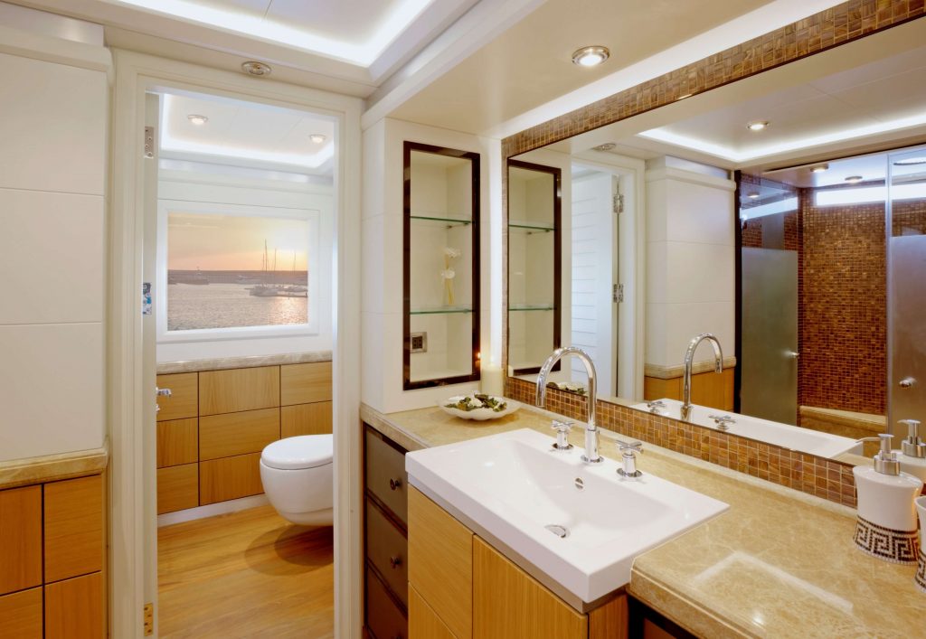 quaranta catamaran yacht charter bathroom area