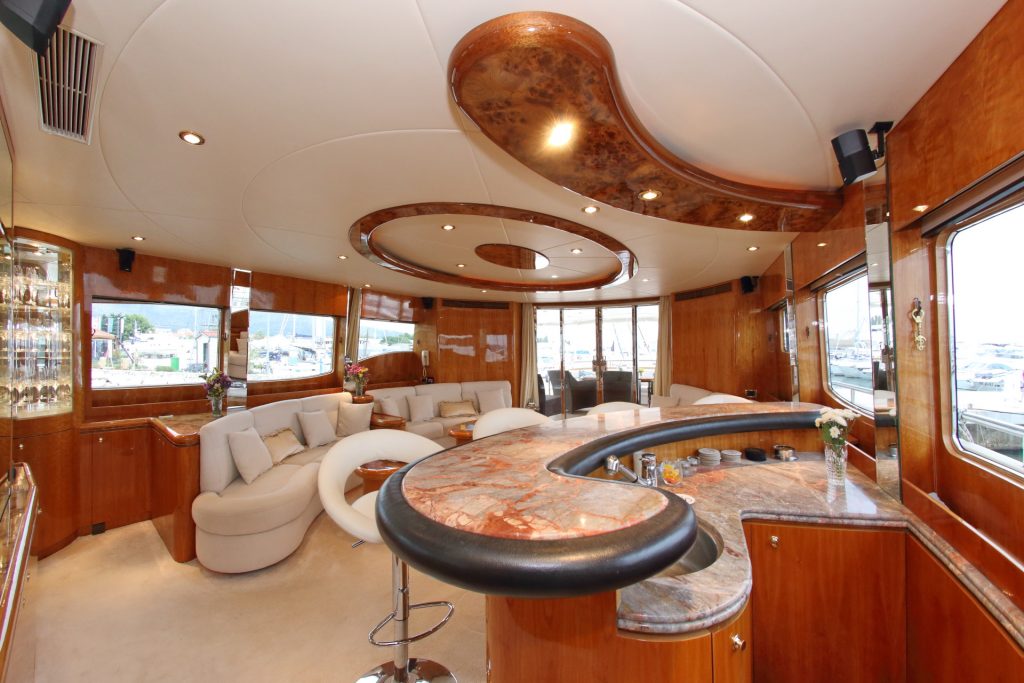 lady marcelle yacht charter main salon area with a bar