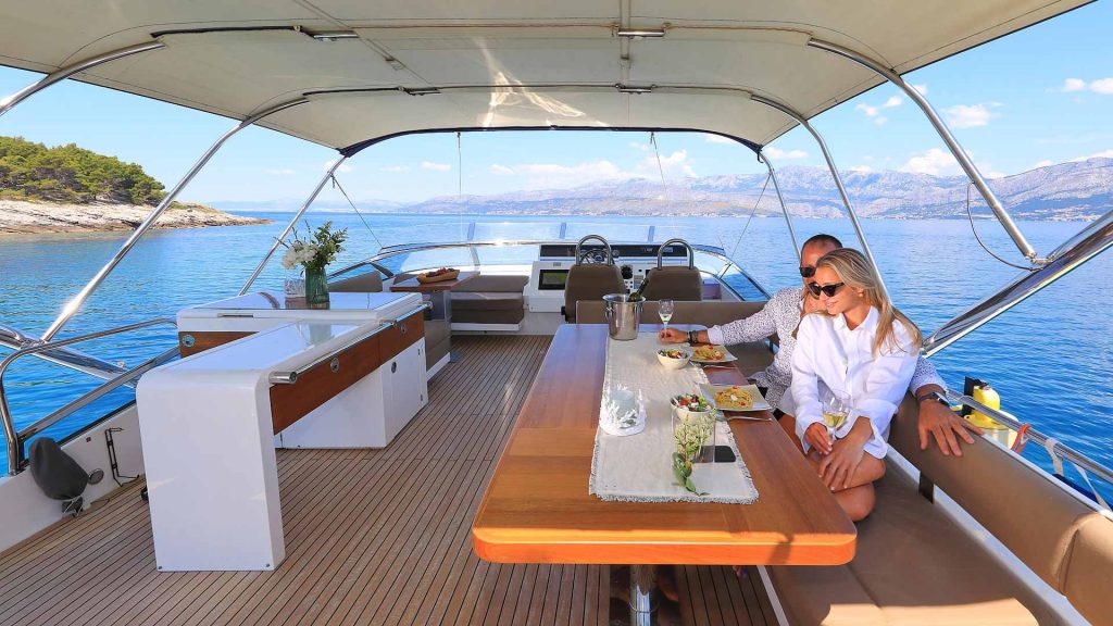 Schatzi Yacht Charter guests on the flybridge