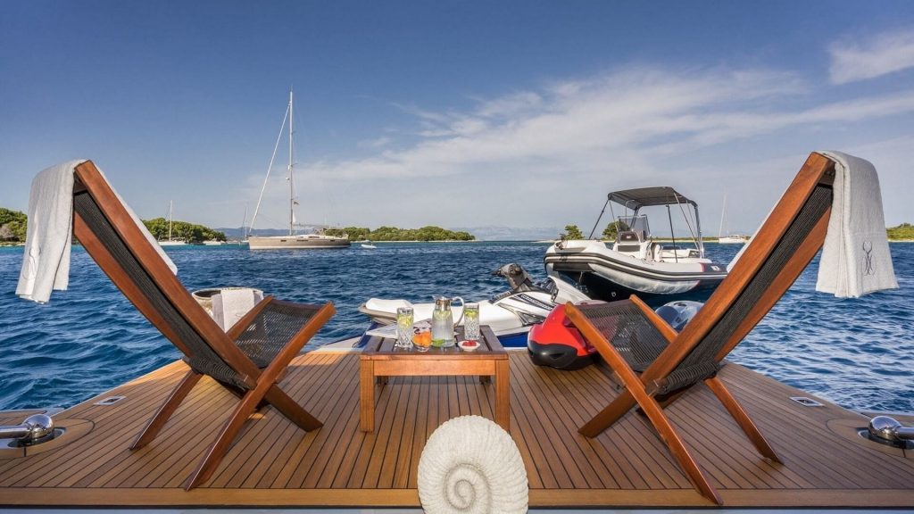 seventh sense yacht charter beach chairs on the swimming platform