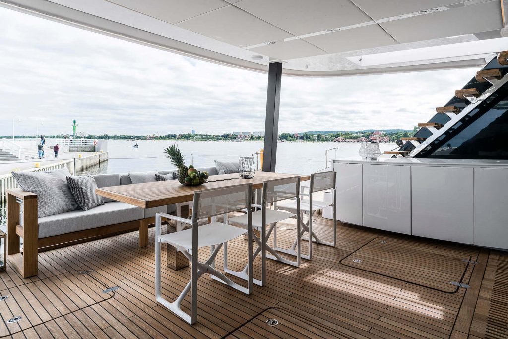 7x catamaran yacht aft deck view