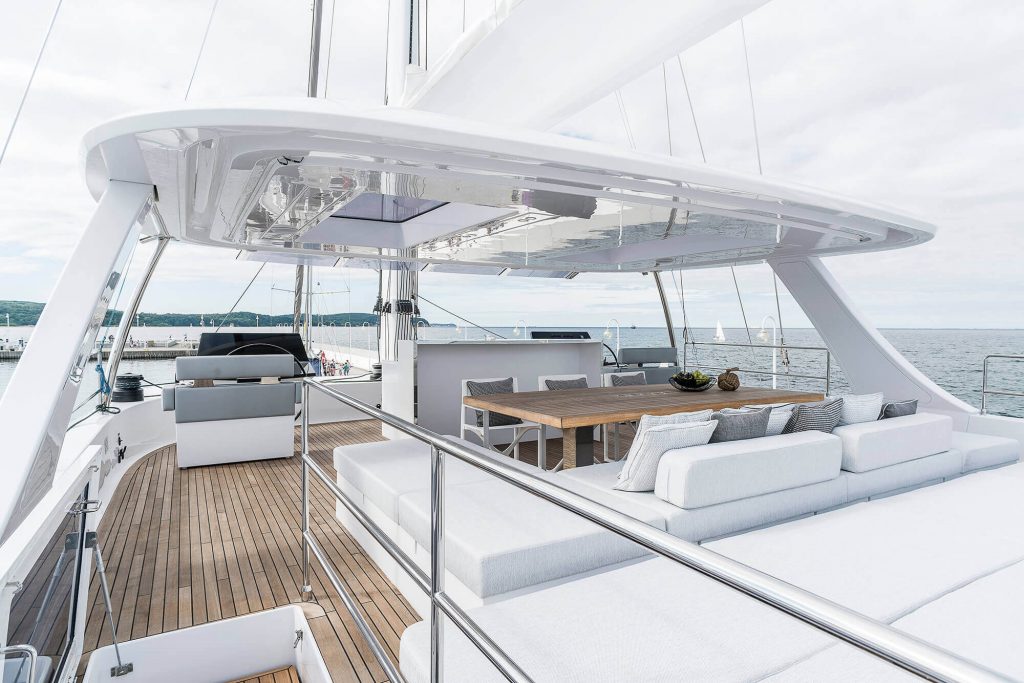 7x catamaran yacht sundeck area