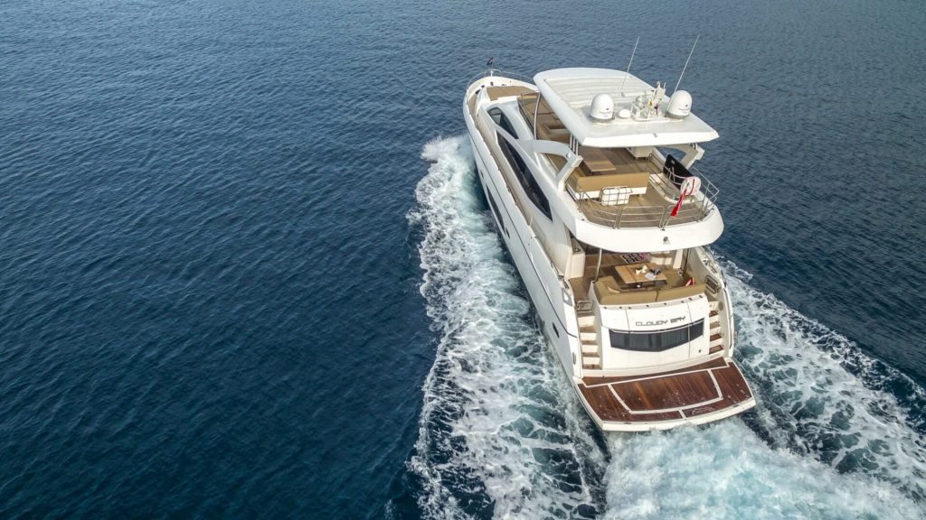 a cloudy bay yacht charter view from above