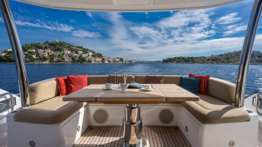 a cloudy bay yacht charter aft cockpit view