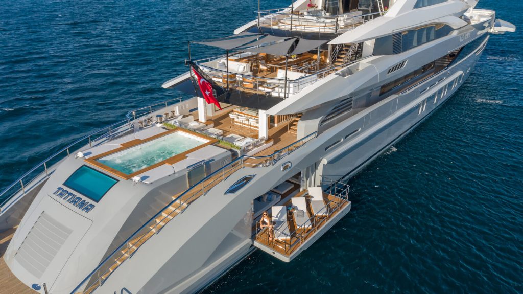 tatiana yacht charter aft deck aerial view