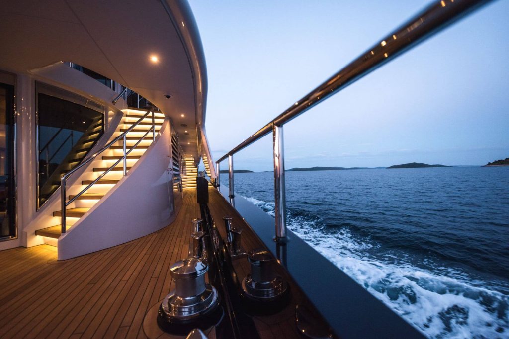 agram yacht charter stairs at night