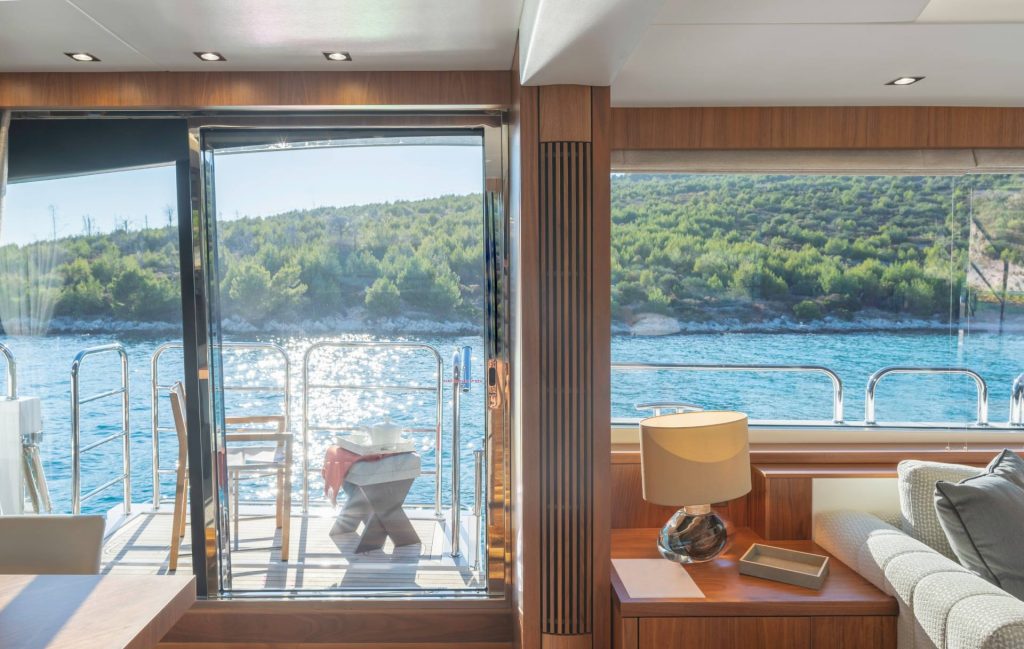 motor yacht hunky dory view of the terrace from the main saloon