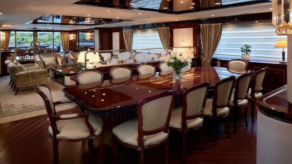 reve dor yacht charter main dining table