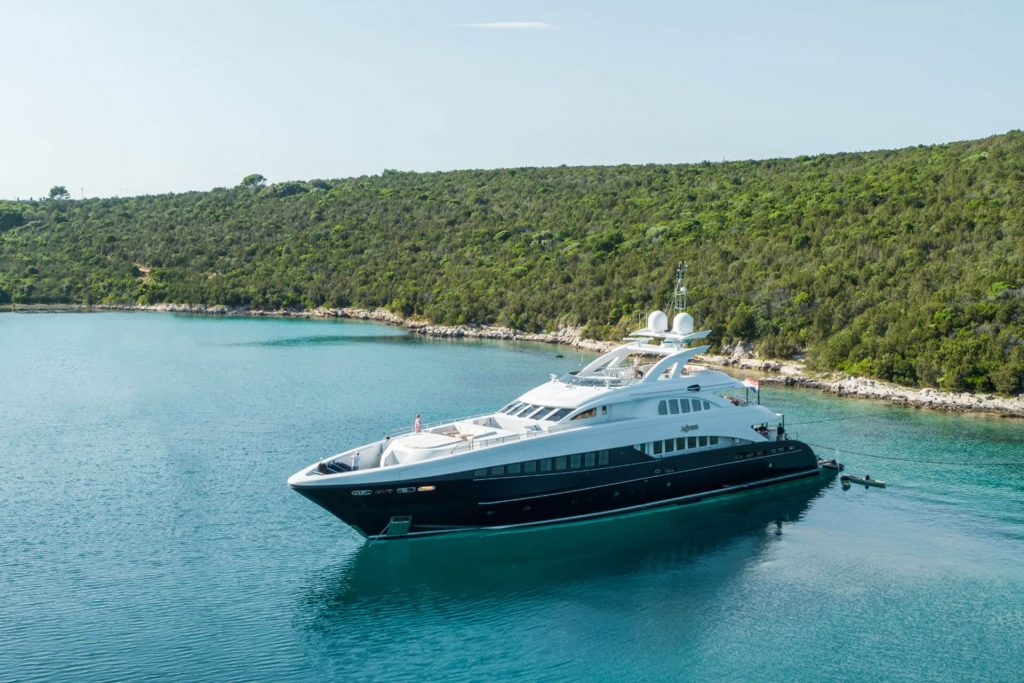 agram yacht charter anchored in the bay