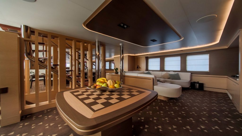 aiaxaia yacht charter main saloon chess board