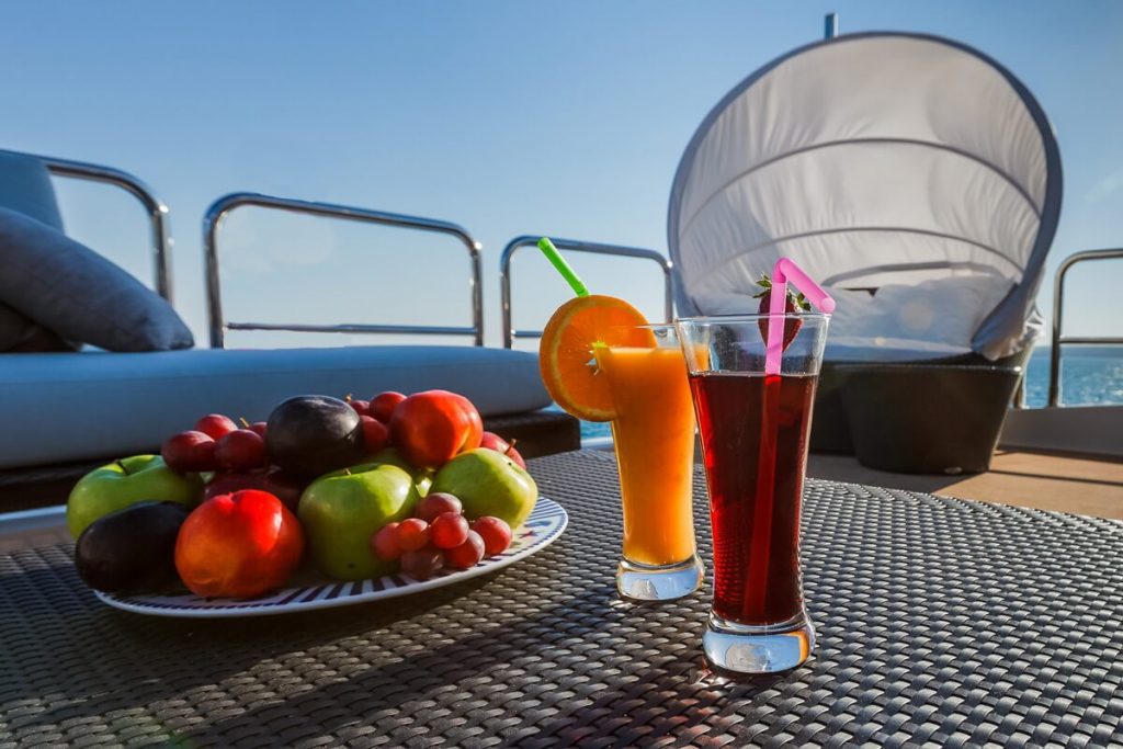 coctails served on a superyacht table