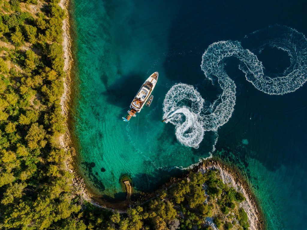 novela yacht charter top down view and jet ski