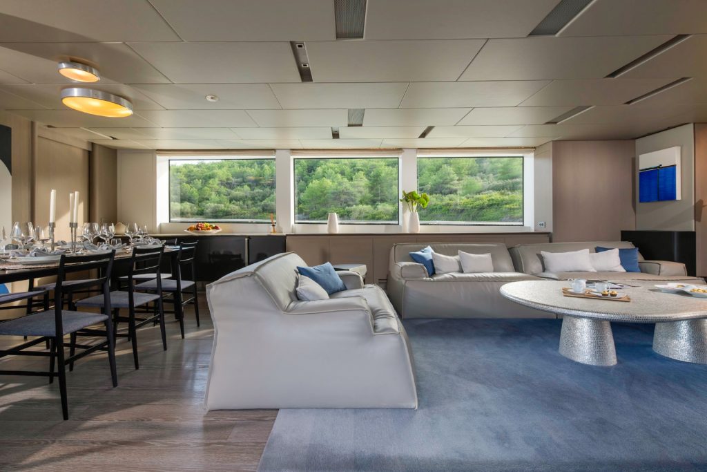 andiamo yacht charter sofas and a coffee table