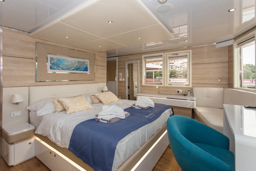 Riva yacht charter vip stateroom starboard side view