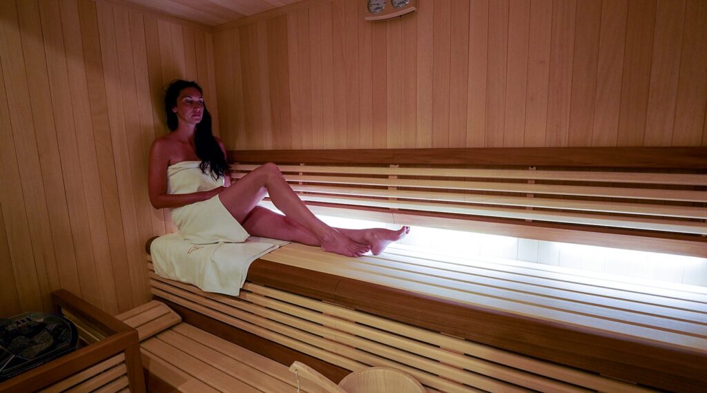 woman relaxing in the yacht sauna