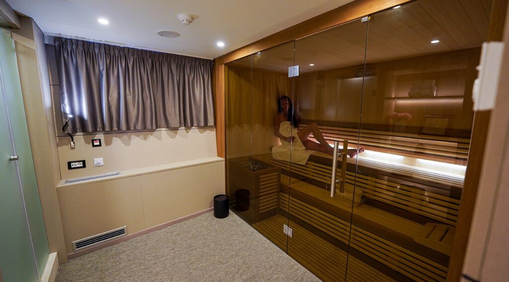 sauna on the freedom yacht lower deck