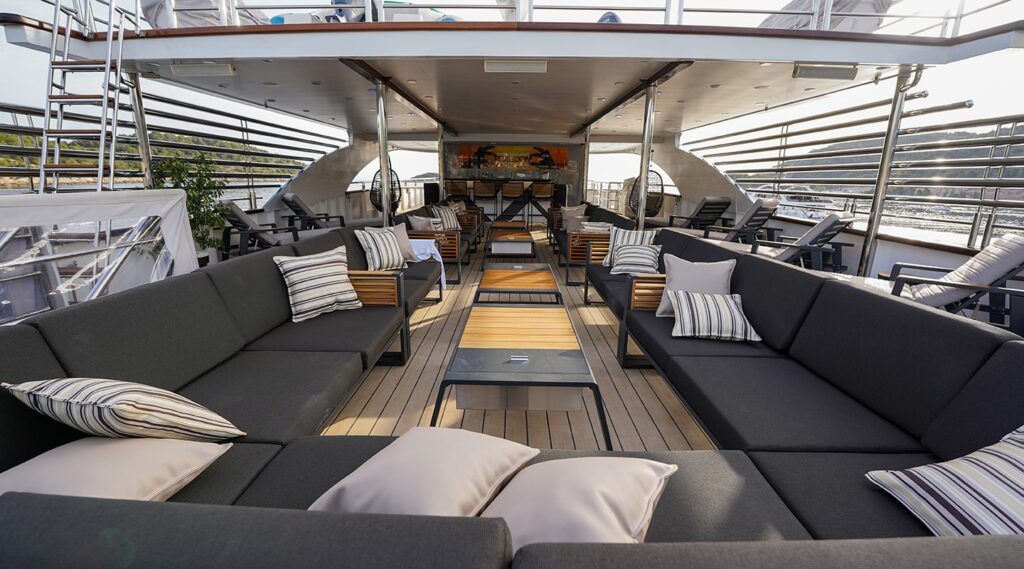 seating areas on the yacht sundeck