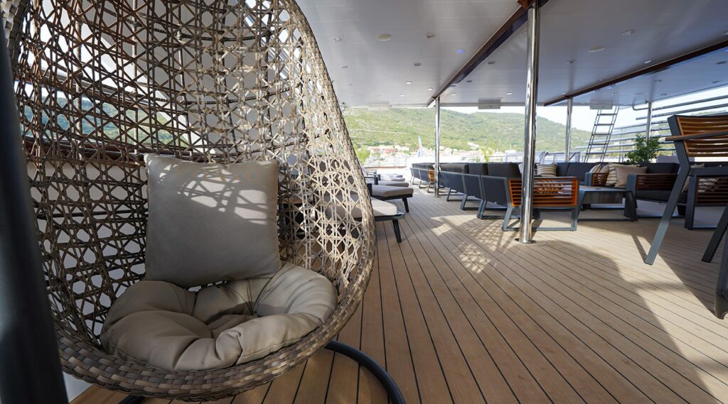 hanging egg chair on the yacht sundeck