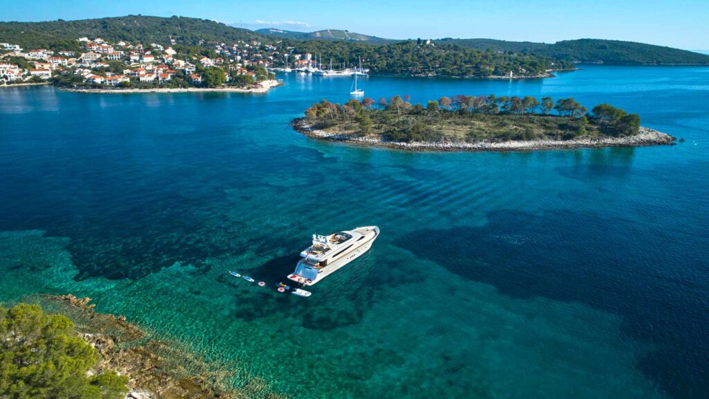 motor yacht in the shallow sea