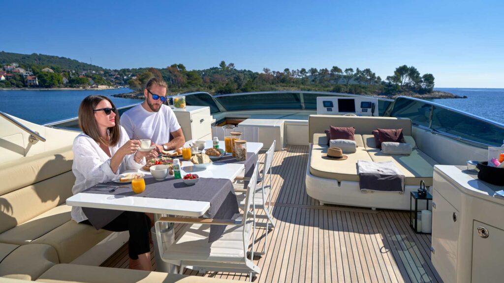 people eating breakfast on the sundeck table