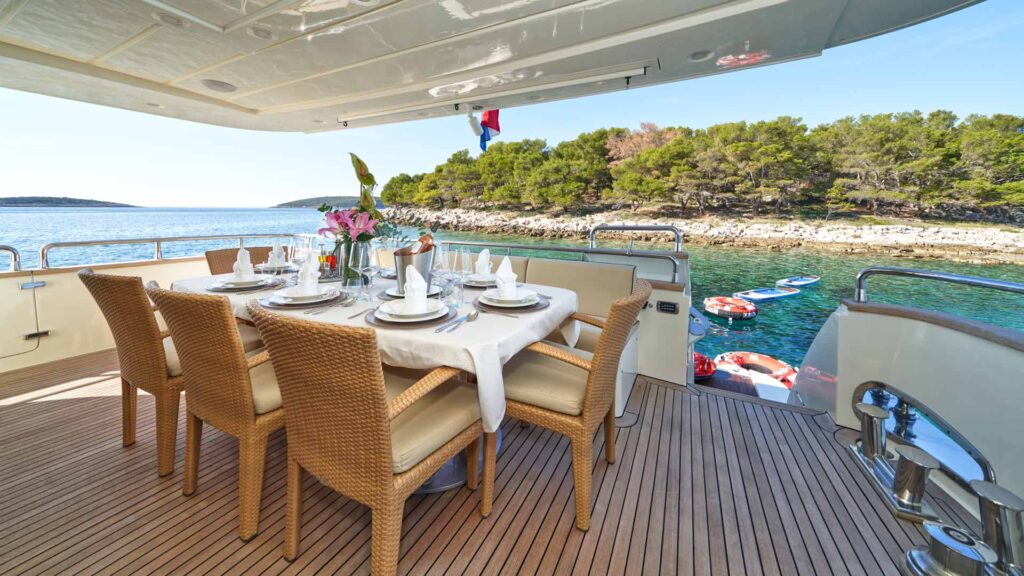 dining table on the yacht aft deck