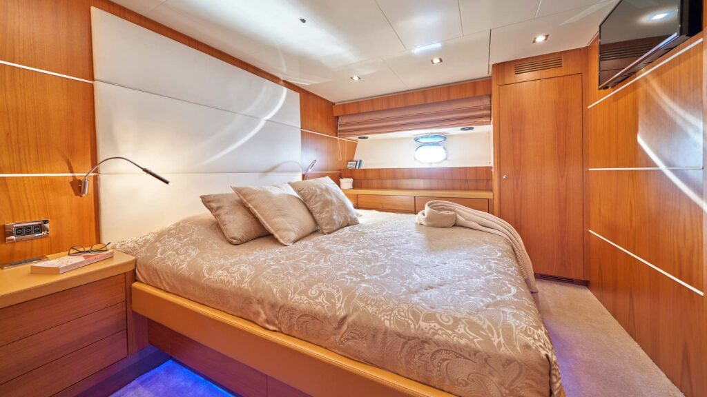 queen size bed in a yacht cabin